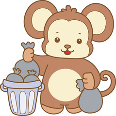 Cute Monkey vector icon. Funny baby Monkey animal series stock illustration. life of fluffy Monkey designs.