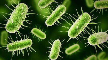 Fototapeta premium High-Definition Simplicity: Group of Green Bacteria with Soft Focus Green Background - Generative AI