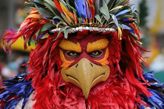 Vibrant Male Bird Costume Portrait