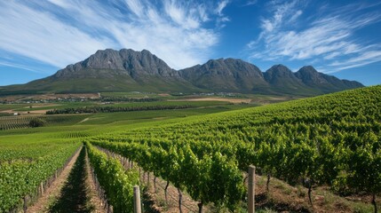 Fototapeta premium Vineyards in the shadow of majestic mountains