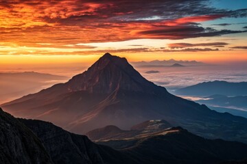 Majestic Mountain Silhouette: Sunrise Over Serene Valley - Epic Nature Photography
