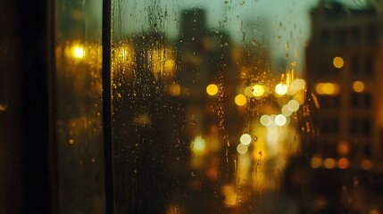 Fototapeta premium Rainy Evening Cityscape with Blurry Lights and Raindrops on Glass