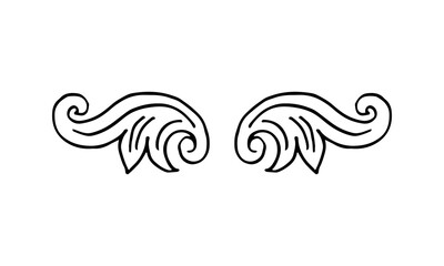Abstract hand-drawn wing-shaped ornamental vector symbol illustration.