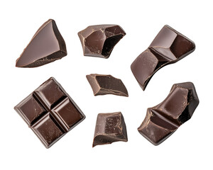 Obraz premium Pieces of dark chocolate bar isolated on transparent background