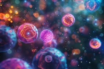 Transformation of Sick Cells to Vibrant Healthy Cells in Abstract Colors Showcasing the Beauty of...