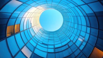 Naklejka premium Circular building, sky view, city, modern architecture, business use