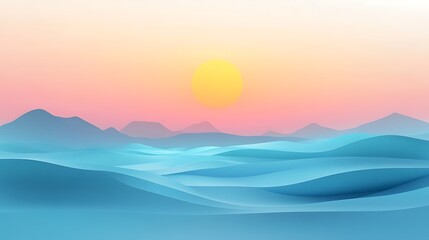 Fototapeta premium Serene Sunset Over Gentle Blue Rolling Hills