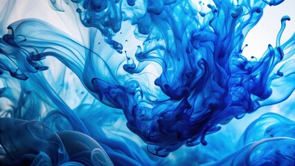 Abstract fluid patterns of blue ink swirls in water ,  fluid, abstract, patterns, blue, ink, swirls, water, dynamic