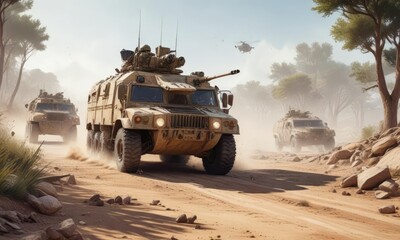 Fototapeta premium Illustration of military unit laying an ambush in watercolor style, unit, camouflage, military, soldiers, strategy