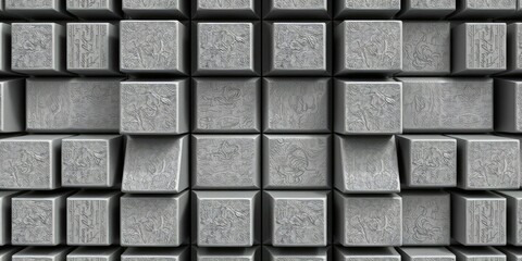Naklejka premium Interlocking Grey Cubes Geometric Pattern, abstract art, interlocking cubes