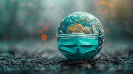 Earth wearing a face mask symbolizes global health awareness during the pandemic