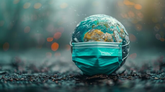 Earth wearing a face mask symbolizes global health awareness during the pandemic