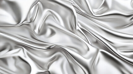 Silver foil crumpled metal texture background, aluminum or steel folded curtain, wrapping paper sheets, wrinkled fabric or plastic shiny material or silk cloth, Realistic 3d vector tinfoil mockup