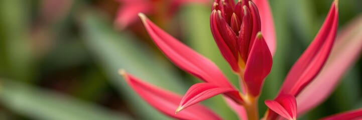 Fototapeta premium Lance shaped red flower blooming in spring with vibrant petals, vibrant, botany