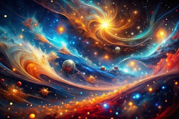 Fototapeta premium Abstract Constellations: Shimmering Blue, Red, and Gold Celestial Design with Intricate Patterns - Long Exposure Photography