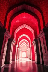 Naklejka premium Red Archway Corridor Dramatic Architecture Photography
