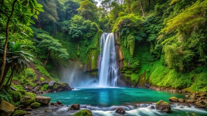 Obraz premium Crystal clear waterfall cascading through lush jungle vegetation in Volcan Tenorio, Costa Rica, Volcan Tenorio