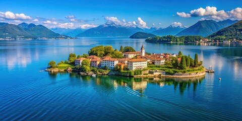 Obraz premium Scenic view of Borromee islands on Lago Maggiore with clear blue waters and lush green vegetation, scenic, view