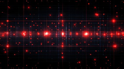 Vibrant red and black starry background with glowing grid patterns showcasing cosmic energy