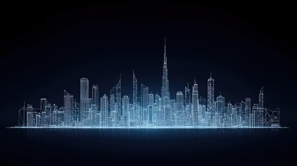 Fototapeta premium Abstract Glowing City Skyline at Night