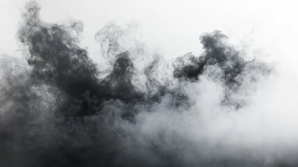 Smoke, fog, clouds or sky monochrome background. Realistic cloudy texture, black and white spooky mist, smog. haze, cloudy heaven, abstract natural landscape, horizontal backdrop, Vector illustration
