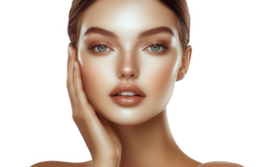 A photo of a young and beautiful woman's head after beauty treatment