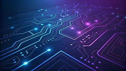 Fototapeta premium Abstract Digital Circuit Board with Glowing Lines and Lights