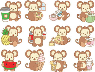 Cute Monkey vector icon. Funny baby Monkey animal series stock illustration. life of fluffy Monkey designs.