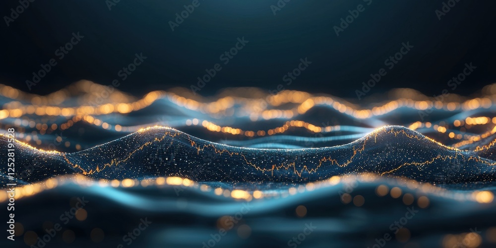 Poster Dynamic wave patterns digital space abstract visualization -tech environment aerial view conceptual art