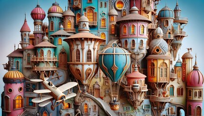Obraz premium Ciudades Flotantes: Fantasía Retro-Futurista