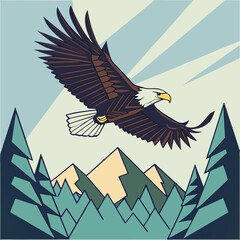 Majestic Eagle Soaring Above Mountains Vector