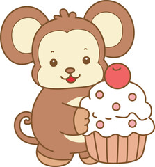 Cute Monkey vector icon. Funny baby Monkey animal series stock illustration. life of fluffy Monkey designs.
