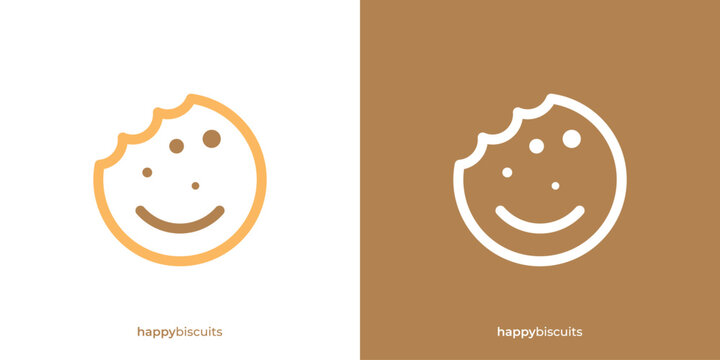 Abstract Happy Biscuits Logo. Biscuit and Smile Face Graphic Icons. Bite Biscuits Logo Design Template.