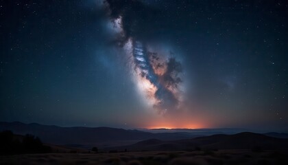 Fototapeta premium Milky Way over mountain range at night. Possible use Astronomy stock photo