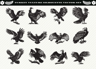 Turkey Vulture Silhouette Vector Set: 12 Designs