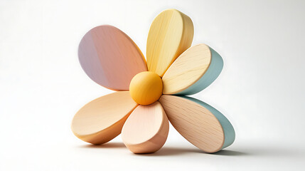 A colorful wooden flower decoration showcasing artistic design and craftsmanship.