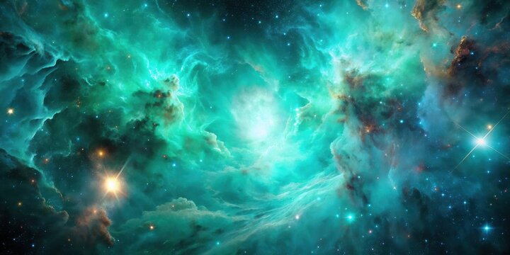 Stunning image of a vibrant turquoise green nebula in outer space, space, galaxy, astronomy, celestial, colorful, beauty, universe