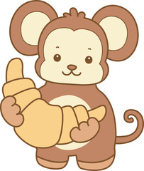 Cute Monkey vector icon. Funny baby Monkey animal series stock illustration. life of fluffy Monkey designs.