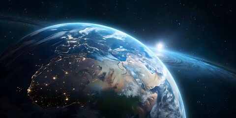 Obraz premium Vivid Earth From Space with Sunlight and Starry Background