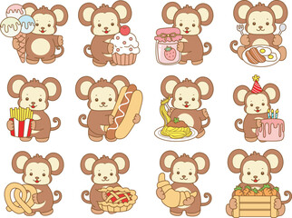 Cute Monkey vector icon. Funny baby Monkey animal series stock illustration. life of fluffy Monkey designs.