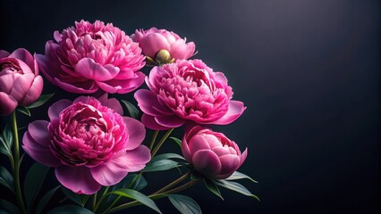 Fototapeta premium Hyper realistic pink peonies contrast beautifully against a dark background , flowers, peonies, pink