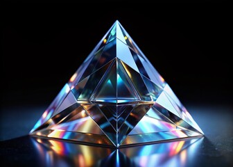 Abstract Shiny Glass Pyramid on Black - Minimalist Still Life Tilt-Shift Photo