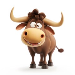 Cartoon Style Brown Cow with a Friendly Expression and Big Smile