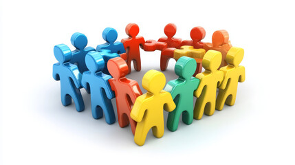 People work together set up abstract geometric shapes. Businesspeople teamwork, communicate, corporate teambuilding, collaboration, cooperation, partnership, Linear cartoon flat vector illustration