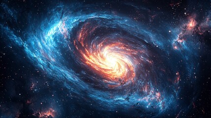 Stunning Abstract Art Depicting a Colorful Spiral Galaxy in Deep Space with Brilliant Stars and Cosmic Dust in Vibrant Blues and Oranges