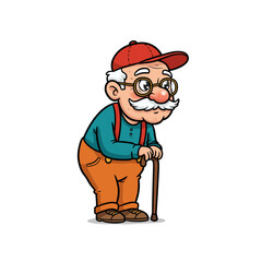 Cute Cartoon Grandpa Illustration with Cane
