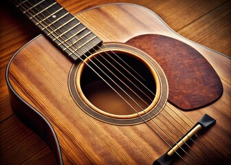 Obraz premium Acoustic Guitar with Heart Shaped Soundhole, Romantic Music Instrument Stock Photo