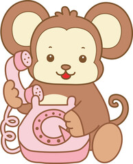 Cute Monkey vector icon. Funny baby Monkey animal series stock illustration. life of fluffy Monkey designs.