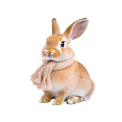 Obraz premium Adorable Brown Bunny Rabbit Wearing a Knitted Scarf