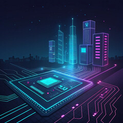 Futuristic AI Tech Circuit with Neon Cyberpunk Glow